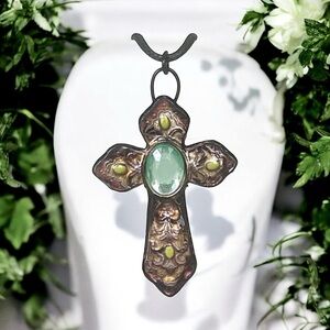 5 For $25💫Alternative 3-D Jeweled Cross Pendant Necklace